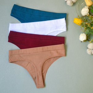 Custom Wholesale Low-Rise Everyday Knitted Cotton Ladies Panties <strong>Thongs</strong> <strong>Model</strong> QUW21162 - Product Image 4