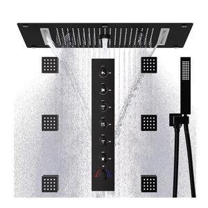 Sistema de ducha termostática de lluvia de alta presión de lujo, 7 manijas, válvula mezcladora de 6 vías, chorros de cuerpo de techo de lluvia de masaje único de latón - Product Image 1
