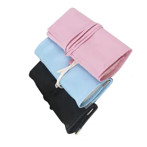 Leather Microfiber Travel Jewelry Packaging Roll Organizer Case Up Ring Necklace Bracelet Pouch Bag