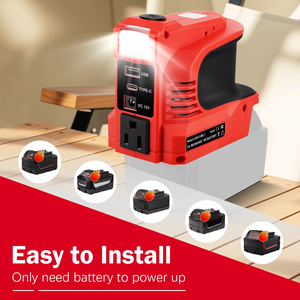 Adaptateur ABS 5-en-1 <span class=keywords><strong>18V</strong></span> UCAN BL1830/BL1850 DCB200 pour onduleur 220W, prise USB Type-C AC 230V DC 12V pour TV/Ventilateur/Réfrigérateur/LED - Product Image 5