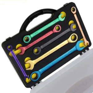 7 Uds. Llave portátil de extremo abierto único de alta resistencia, juego de herramientas de trinquete de 72 dientes, combinación de reparación de automóviles colorida, medición métrica - Product Image 1
