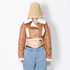 Giacca in Denim da <span class=keywords><strong>Donna</strong></span> 2023 con Maniche Lunghe, Patchwork in Pelle PU Traspirante e Fodera in <span class=keywords><strong>Shearling</strong></span> - Product Image 3