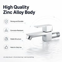 Robinet de lavabo mural à eau froide en alliage de zinc, finition chromée, pour salle de bain