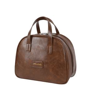 Bolsa de Cosméticos de Cuero Encerado, Gran Capacidad, Cierre de Cremallera, Asa Suave, Color Sólido, Estuche de Almacenamiento Portátil para Viajes - Product Image 2