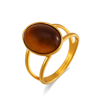 Bagues en acier inoxydable de taille réglable en gros avec pierres ovales en résine de quartz, jade et œil de tigre pour mariage et fiançailles