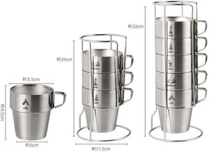 Double Coffee Cup Stackable Stainless Steel Camping Cup Mini Cup with Base <b>Bracket</b> - Product Image 2
