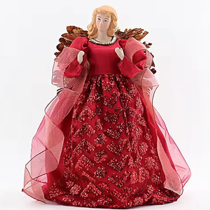 Statuetta di <span class=keywords><strong>Angelo</strong></span> in Ceramica con <span class=keywords><strong>Ali</strong></span> Dorate, Ornamento Natalizio Rosso in Piedi, Decorazione in PVC con Piume in Fibra di Poliestere per Feste di Natale - Product Image 1