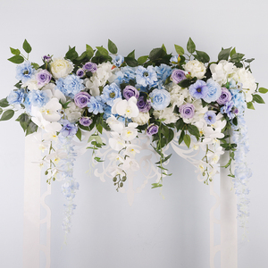 Chemin de table en fleurs artificielles, arrangement de roses blanches et de verdure, arche de fleurs de mariage, décoration de centre de table pour événements, fond - Product Image 6