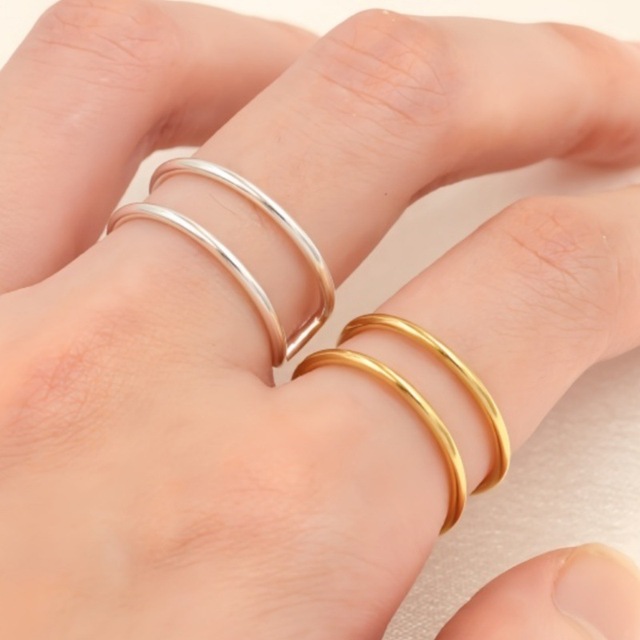 Punk Style 14K Gold Filled Double Layer Hollowed Knuckle Ring Adjustable Open Rings Jewelry Accessories for DIY Jewelry Making