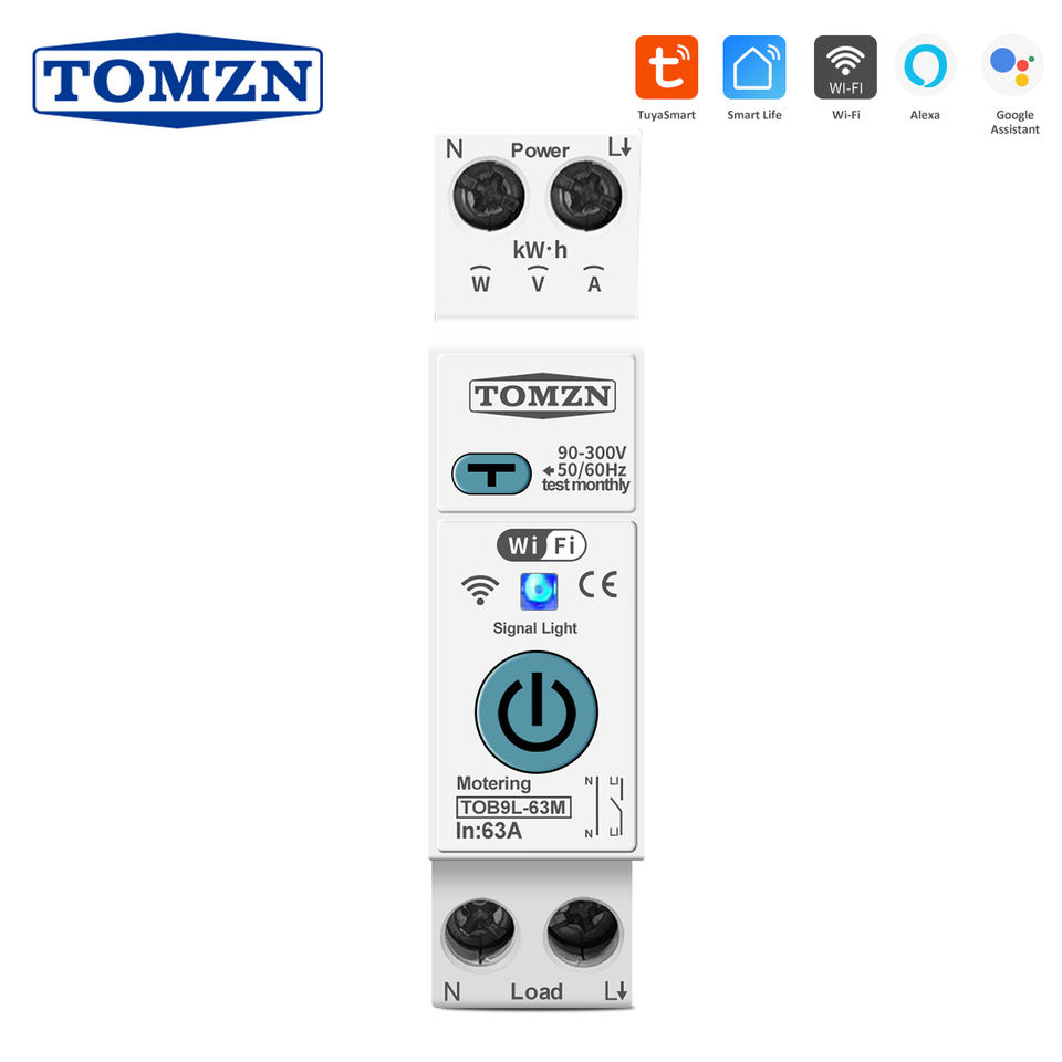 TOMZN TUYA 1P+N 63A WIFI Smart Switch Energy Meter Metering Circuit ...