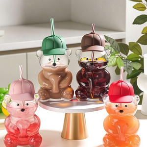 Taza de Café de Vidrio Transparente con Tapa, Diseño de Oso Animado - Product Image 3