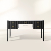 Bureau en chêne massif noir cannelé Pinnacle, texture côtelée pour villa de luxe, table d'écriture, bureaux informatiques, coiffeuse