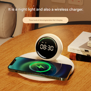 Ornements <span class=keywords><strong>d</strong></span>écoratifs pour la maison <span class=keywords><strong>Station</strong></span> de recharge sans fil 3 en 1 Horloge numérique de bureau Chargeur sans fil Réveil avec veilleuse - Product Image 5