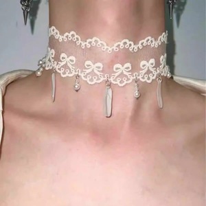 Collier ras du cou en dentelle blanche Yiting avec nœud et pompon perlé, élégant accessoire de mode pour femme, été 2024 - Product Image 4