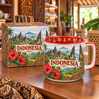 Tasse en céramique souvenir d'Indonésie avec imprimé Hibiscus Java Bali pour tasse à café en porcelaine, design personnalisé avec monuments, OEM ODM, vente en gros