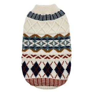 Nouveau pull automne/hiver pour chiens, motif géométrique en losanges, blanc cassé, confortable, adapté aux animaux de compagnie, aux chats et aux petits chiens. - Product Image 5