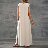Robes d'été européennes et américaines, couleur unie, amples, sans manches, col en V, jupe élégante, jupe longue pour femmes