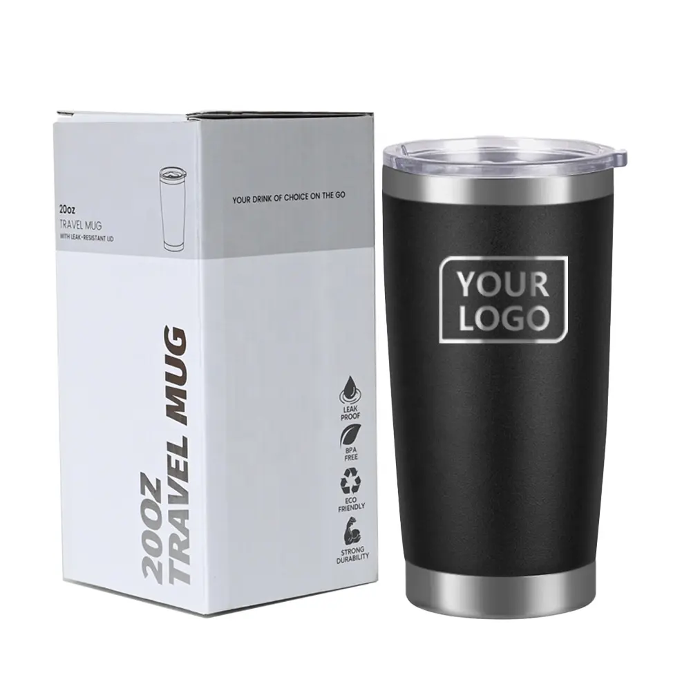 Logo personnalisé yetys gobelet régulier en acier inoxydable enduit de poudre café à double paroi 20 oz gobelets tasses de voiture de voyage