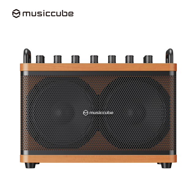 Musiccube D2MAX Vintage Wooden Speaker Headphone Jack Function With Multiple Effects Full Range Rechargeable Busking Speaker Guitar Amplifier