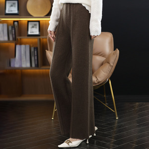 Qiaoyatou décontracté jambe large femmes porter laine tricotée lâche épais taille haute pantalons longs couleur unie - Product Image 4