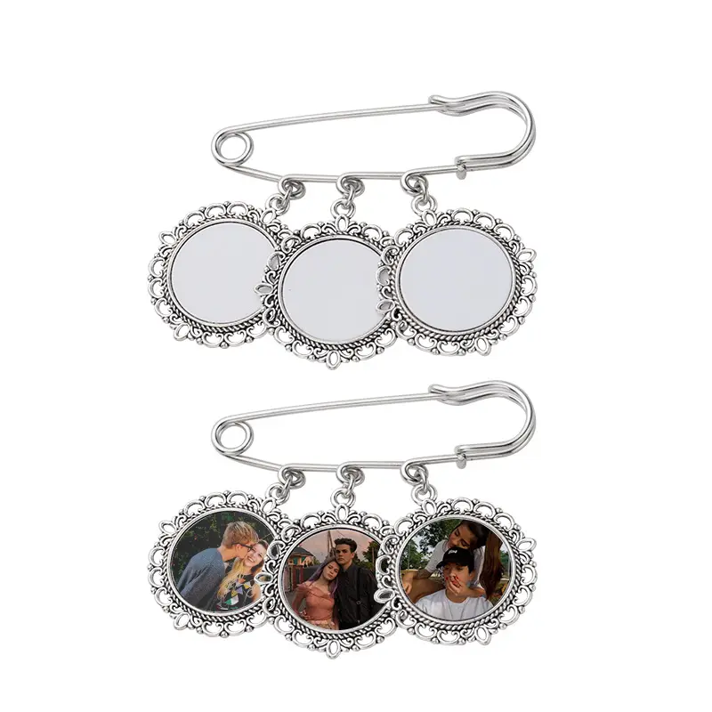 Wholesale Custom Wedding Bouquet Photo Charm Memorial Safety Pin Brooch The Bridal Charm Sublimation Brooch Pin For Women