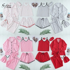 2025 nuevo conjunto de pijamas de siete piezas de seda para mujer conjunto de pijamas clásicos chaleco y pantalones cortos traje erótico para el hogar - Product Image 1