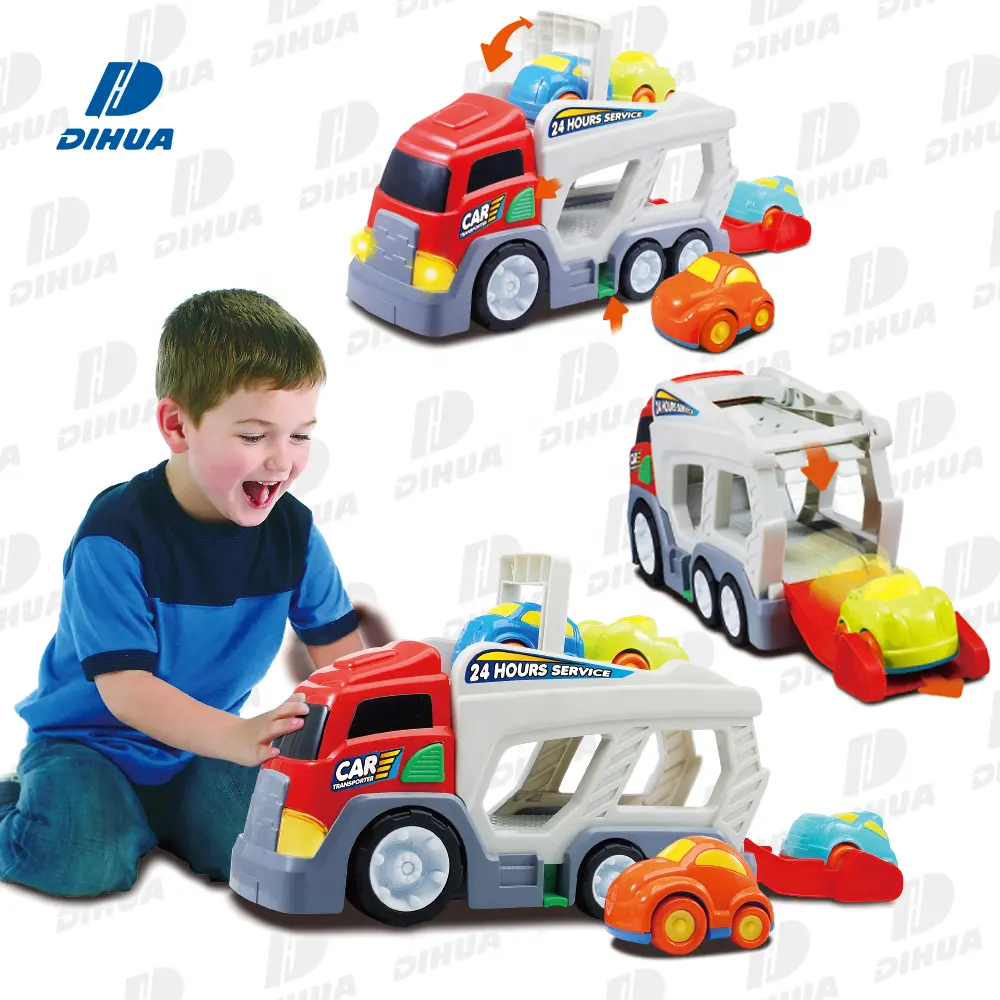 Jouet camion transporteur voiture pour enfants dessin animé Double Decker avec 4 petites roues libres voiture inertie camion voiture en plastique jouet