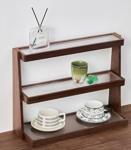 رف تخزين من ثلاث طبقات من الخشب الصلب مخصص متعدد الوظائف مع ثلاث طبقات لعطر القهوة وغيرها من العناصر - Product Image 1