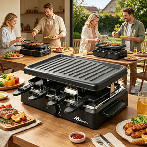 Anbolife Gril <span class=keywords><strong>Raclette</strong></span> Électrique 8 Personnes, Table <span class=keywords><strong>de</strong></span> Cuisson Antiadhésive, Fonction Fondoir à Fromage, 1300W, Température Réglable - Product Image 5