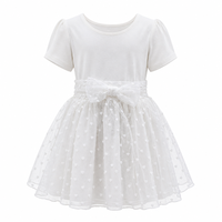 Ensemble T-shirt en coton et jupe en maille à motif cœur pour filles, blanc, tenue d'été deux pièces avec grand nœud, vêtements de boutique pour enfants, vente en gros