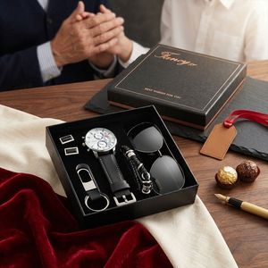 Ensemble <span class=keywords><strong>cadeau</strong></span> <span class=keywords><strong>de</strong></span> luxe haut <span class=keywords><strong>de</strong></span> gamme pour homme, montre à quartz, lunettes <span class=keywords><strong>de</strong></span> soleil, boutons <span class=keywords><strong>de</strong></span> manchette, porte-clés, bracelet, <span class=keywords><strong>cadeau</strong></span> pour la fête des pères - Product Image 5