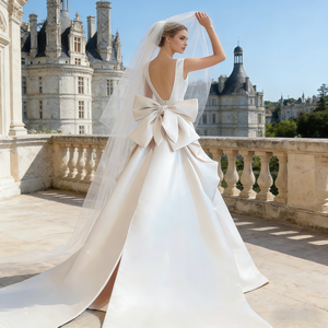 Nouvelle Robe de Mariée <span class=keywords><strong>Grande</strong></span> <span class=keywords><strong>Taille</strong></span> Maternité Coupe A-Line Longue à la Cheville avec Dentelle et Maille, <span class=keywords><strong>Taille</strong></span> Naturelle Simple, Double Bretelle - Product Image 3