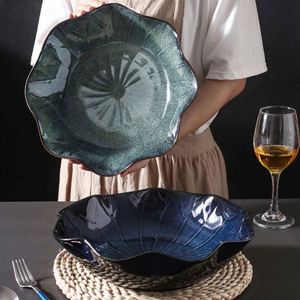 Tazón de Cerámica con Esmalte Creativo, Apto para Microondas, Diseño Minimalista Japonés, Borde Acanalado, de 14 Pulgadas, para Pescado Cocido, Ensalada de Verduras - Product Image 3