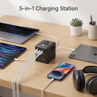 Adaptador de Viaje Multi-Enchufe Listo para Enviar, 35W GaN USB-C Todo en Uno, Convertidor de Corriente Global para Enchufes de la UE a Reino Unido, para Hogar y Oficina