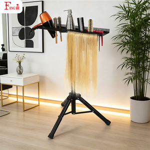 Support de tressage en acier inoxydable réglable en hauteur pour extensions de cheveux, support de tressage pliable en trépied avec plateau pour cheveux - Product Image 1