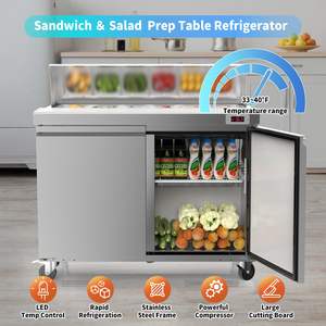Equipo de Refrigeración Comercial de 48 W para Cocina, Mesa de Preparación de Sándwiches y Ensaladas de Acero Inoxidable con 12 Recipientes para Restaurantes y Cafeterías - Product Image 6