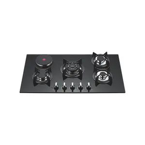 Tempered Glass Panel Electric Cooker Gas Hob With 4 Gas Burner+1 Electric Hot Plate Gas Cooktop