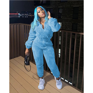 Ropa de salón de Invierno para <span class=keywords><strong>mujer</strong></span>, chándal de terciopelo grueso de doble cara, conjunto de mallas de suéter - Product Image 4
