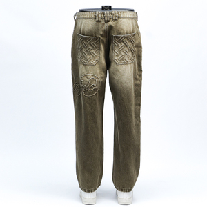 Jeans vintage rock revival pour homme de haute qualité, délavés au soleil, coupe droite, ample, jeans 3D en relief, personnalisés - Product Image 2