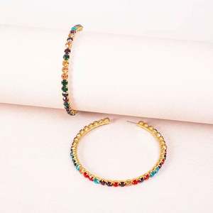 Pendientes de Aro Redondos Chapados en Oro con Diseño Geométrico Exagerado y Moderno, con Cristales de Estrás de Colores para Niños, Regalo para Fiestas y Aniversarios - Product Image 4