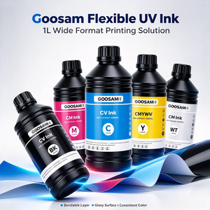 Goosam 1000ML Flexible UV <b>Ink</b> CMYKW for Konica KM512 14PL Printhead Compatible with Roland LEC2-300 DX7 Printer - Product Image 1