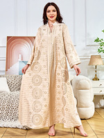 Robe longue d'été élégante pour femme, col en V, imprimé floral à sequins, 100% polyester, ornée de perles, en gros, en stock, pour le commerce international