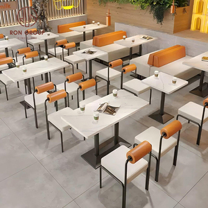 Set di Mobili Commerciali per Ristoranti: Tavoli <span class=keywords><strong>con</strong></span> Struttura in Metallo, Sedie Moderne Arancioni, Divani e Panche <span class=keywords><strong>con</strong></span> Finiture per Caffè, Hotel e Sale da Pranzo - Product Image 5