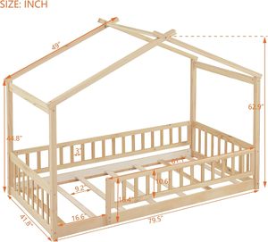 Letto singolo in legno con tetto e ringhiera di sicurezza - Product Image 2