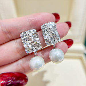 S925 Silver DIY Pearl Accessories Empty Tray with 9-15mm Round Beads <b>Fashion</b> <b>Drop</b> <b>Earrings</b> 22234 - Product Image 1