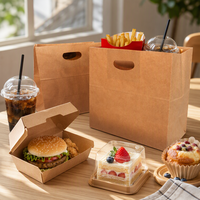 Sac en papier kraft personnalisé avec logo 28x28x15cm, sac de transport brun pour pain, gâteau, burger, frites, sushi à emporter