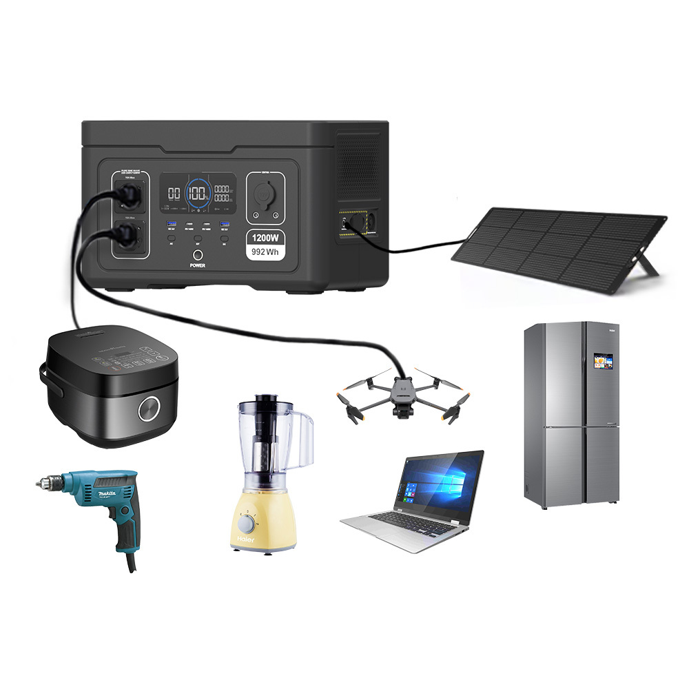 Powerstation High-Power 1200W Lifepo4 Portable Light Energy Station All-in-one Solar Mppt Outdoor Power Supply With Solar Panel