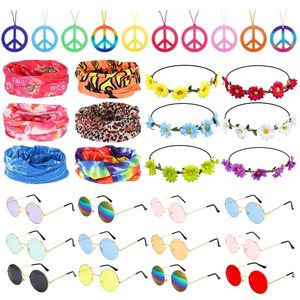 Conjunto de Fiesta Hippie, Collar con Símbolo de Paz, Gafas de Sol, Diadema, Corona de Margaritas, Accesorios de Disfraz para Halloween, Niños de 8 a 13 Años - Product Image 1
