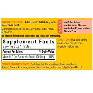 Tabletas de Vitamina C 1000mg OEM, Alta Potencia, Ácido Ascórbico, Suplemento para el Sistema Inmunológico, 100 Tabletas, Sin GMO, Sin Gluten, Vegano - Product Image 3