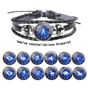 Pulsera de Cuero Qinuo con 12 Constelaciones, Bisel de Aleación de Zinc, Joyería para Regalo - Product Image 1